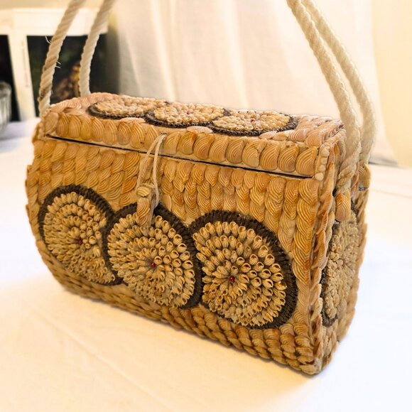 Vintage Handmade Wood & Seashell Purse OOAK Beach Retro Boho Handbag - Picture 3 of 14